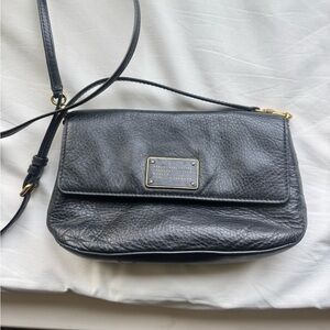 Marc Jacobs Black Pebbled Leather Crossbody with Gold Plaque